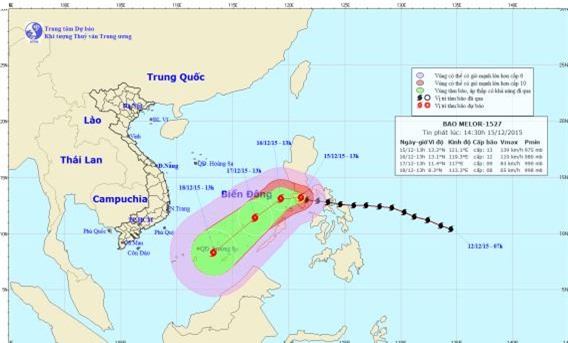 Bão Melor không đi vào đất liền Việt Nam sau khi đổ bộ biển Đông