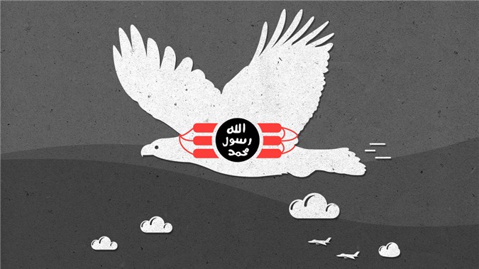 IS tung hình ảnh chim đánh bom tự sát "đối chọi" chiến đấu cơ