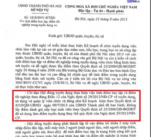 Sở Nội vụ Hà Nội sẽ tiến hành rà soát lại điểm tốt nghiệp của tất cả ứng viên