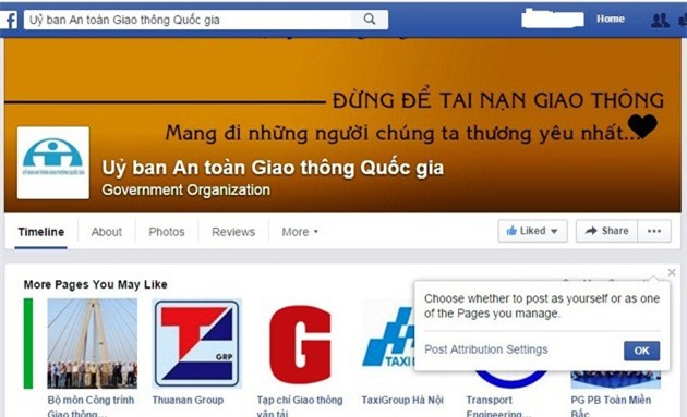 Ủy ban ATGT Quốc gia tham gia Facebook