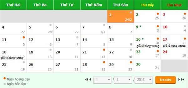 Lịch nghỉ lễ Giỗ tổ Hùng Vương và 30/4, 1/5 năm 2016