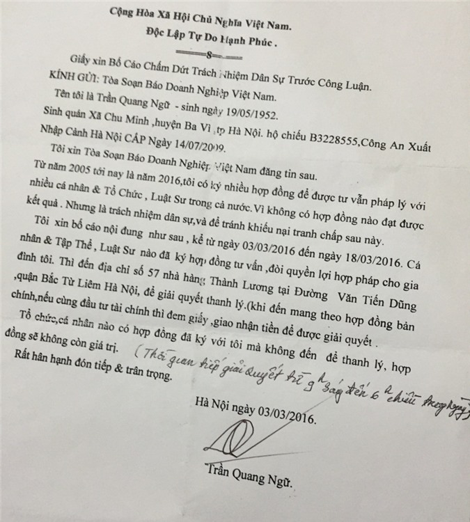 Bố cáo chấm dứt trách nhiệm dân sự trước công luận