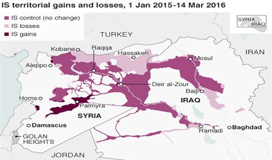IS mất đi 22% lãnh thổ ở Iraq và Syria trong 14 tháng