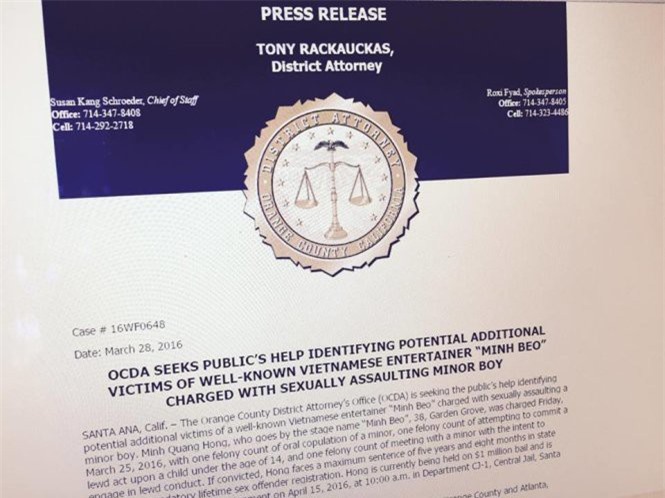 Minh Béo bị cáo buộc tội danh "dâm ô trẻ em"