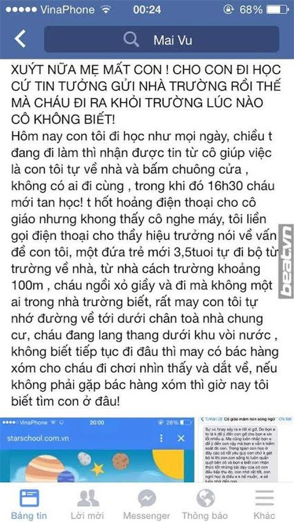 Trường mầm non Song Ngữ Star School: Chưa hết giờ, giáo viên để trẻ tự ra về