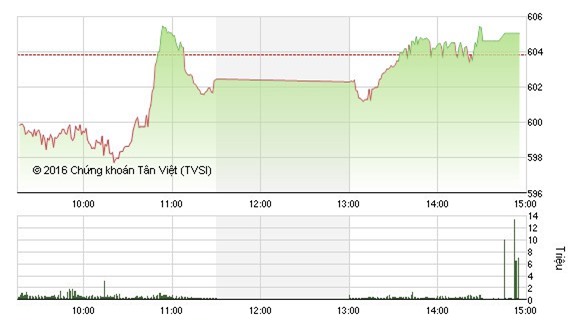 Cổ phiếu ngân hàng hỗ trợ đắc lực, VN - Index đạt 605 điểm