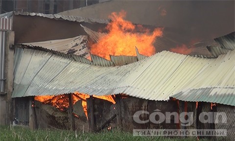 "Bà hỏa" thiêu rụi cả 1.000m2 xưởng chứa gỗ ven Sài Gòn