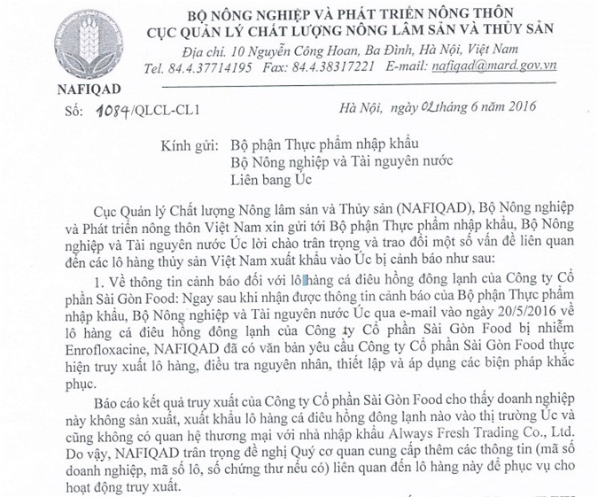 Saigon Food kêu oan vụ cá nhiễm chất cấm, Nafiqad gửi công thư sang Úc
