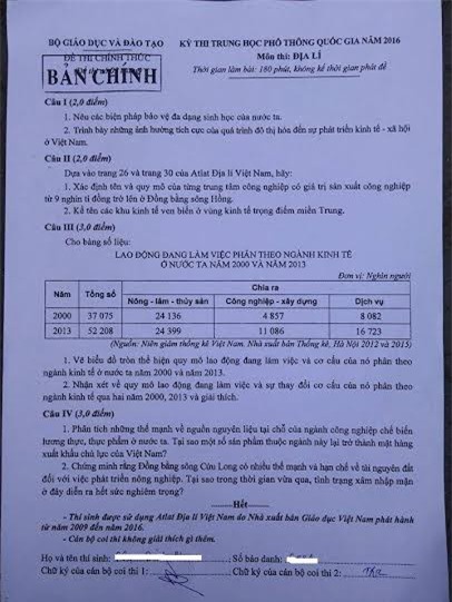 &#x110;&#x1EC1; thi v&#xE0; &#x111;&#xE1;p &#xE1;n m&#xF4;n &#x110;&#x1ECB;a l&#xFD; THPT qu&#x1ED1;c gia 2016