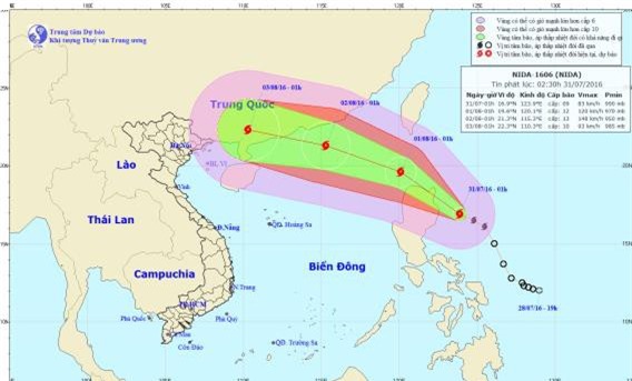 Bão Nida đổi hướng, tăng cấp khi vào biển Đông