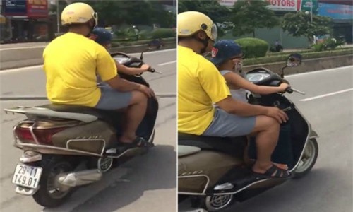 Bức xúc phụ huynh để bé trai đi xe máy tay ga giữa đường