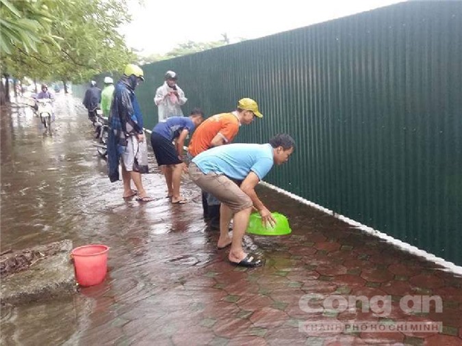 Ngập sâu ở nhiều nơi, người Hà Nội bắt cá ở đường
