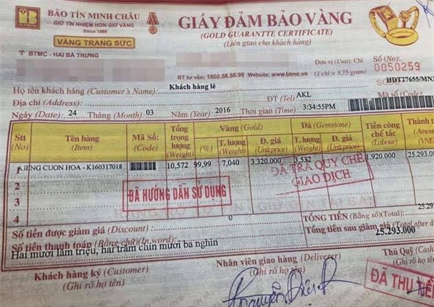 Mua kiềng vàng 7 chỉ của Bảo Tín Minh Châu lúc bán còn 6 chỉ