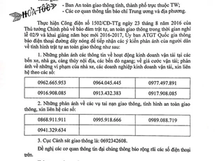 Công bố số điện thoại đường dây nóng bảo đảm TTATGT dịp 2/9