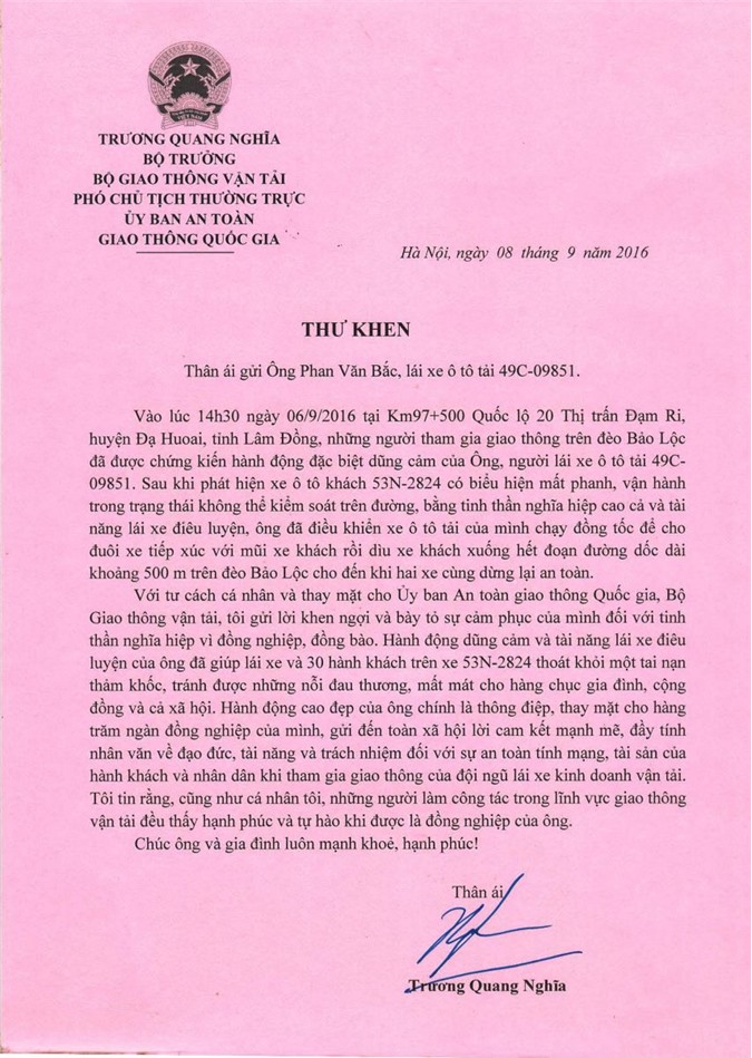 Đề nghị Thủ tướng khen thưởng tài xế dũng cảm cứu xe khách mất phanh