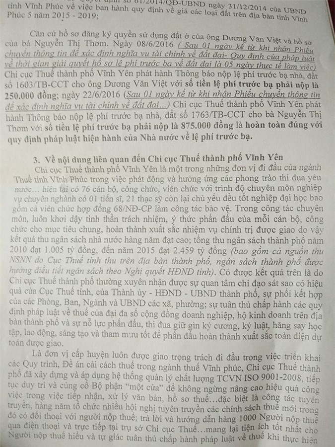 Bức xúc vì bị…kiện, Chi cục thuế TP. Vĩnh Yên ra văn bản “bôi nhọ” doanh nghiệp