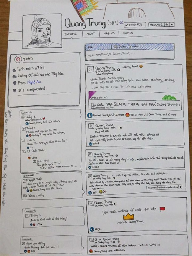 Để học lịch sử, học sinh lập hẳn Facebook cho vua Quang Trung