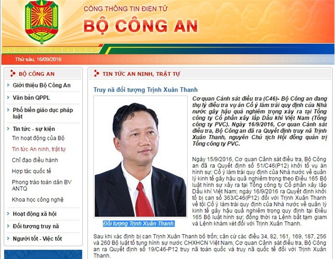 Truy nã toàn quốc và quốc tế ông Trịnh Xuân Thanh