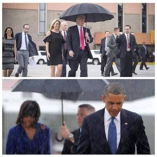 Obama và Trump cùng đi dưới mưa, nhưng chỉ có 1 người "ga-lăng"