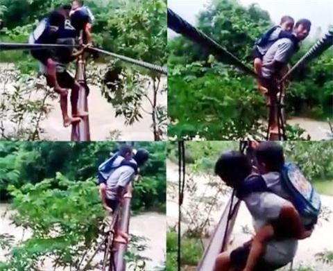 Sự thật clip bố cõng con vượt lũ gây sốc cộng đồng mạng