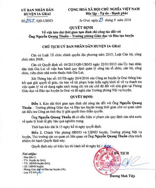 Đình chỉ công tác Trưởng Phòng GD-ĐT “ém” tiền của giáo viên