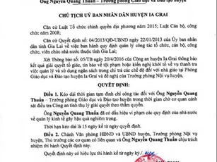 Đình chỉ công tác Trưởng Phòng GD-ĐT “ém” tiền của giáo viên
