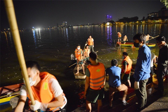 Trắng đêm vớt cá chết ở hồ Tây