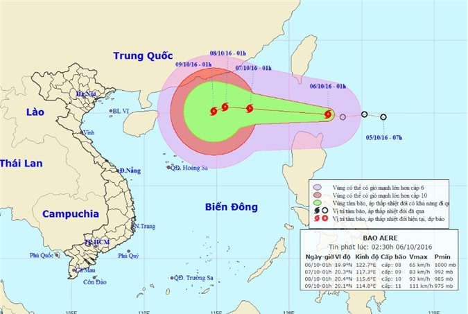 Dự báo thời tiết: Bão Aere gây gió giật cấp 10 trên biển Đông