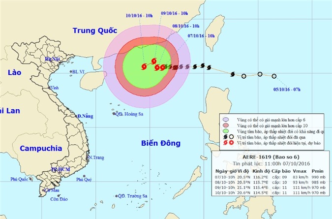 Diễn biến mới nhất về bão số 6 trên biển Đông
