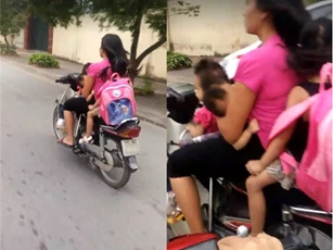 Hà Nội: "Đứng tim" cảnh người phụ nữ vừa cho con bú, vừa lái xe