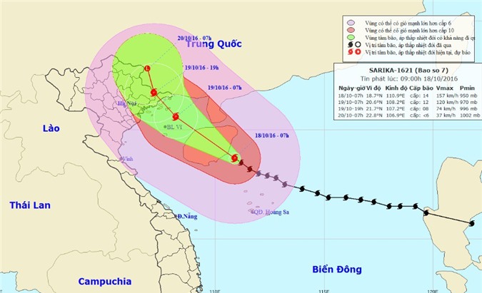 Bão Sarika có thể đổ bộ Quảng Ninh - Hải Phòng