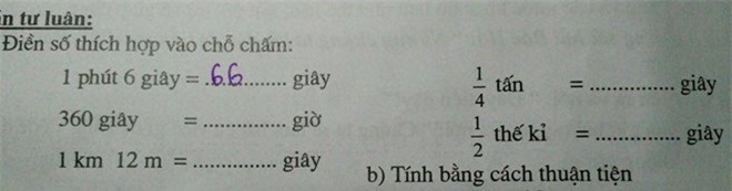Toán lớp 4 yêu cầu đổi km ra giây, tấn ra giây