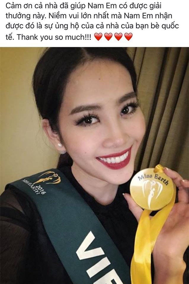 Nam Em tiếp tục đoạt huy chương vàng trong phần thi Hoa hậu ảnh tại Miss Earth 2016