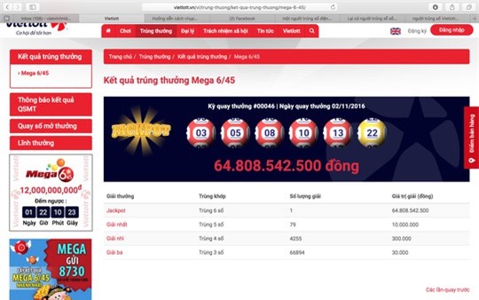 Thông tin chính thức về vụ trúng gần 65 tỷ đồng xổ số kiểu Mỹ