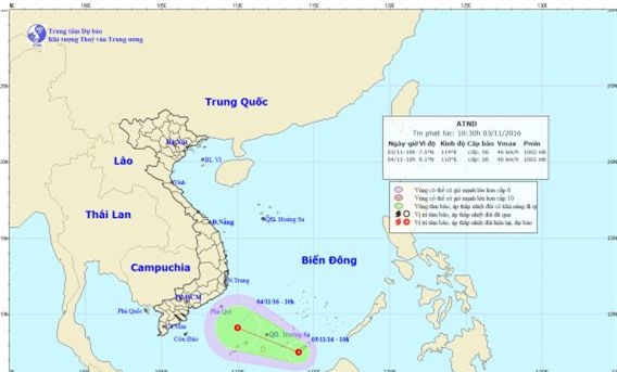 Xuất hiện áp thấp nhiệt đới trên Biển Đông
