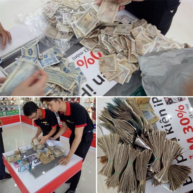 Khách vác bao tải tiền lẻ gần 22 triệu đi mua iPhone 7