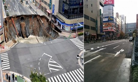 Người Nhật lấp "hố tử thần" sâu 30 mét chỉ vỏn vẹn 48 tiếng