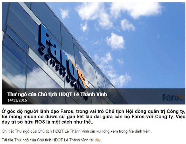 Sếp Faros chúc mừng những người giàu nhanh nhờ cổ phiếu ROS
