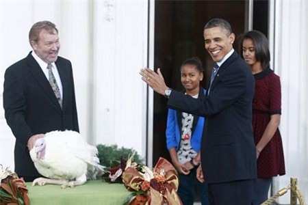 Ảnh ông Obama và hai con gái xá tội gà tây trong 8 năm qua