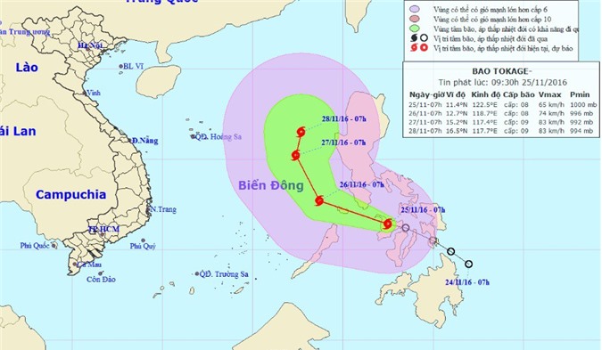 Tin mới nhất về bão Tokage trên biển Đông