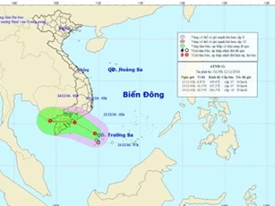 Áp thấp nhiệt đới trên Biển Đông hướng thẳng vào Nam Bộ