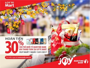 Hoàn tiền 30% một ngày duy nhất tại LOTTE Mart cho chủ thẻ quốc tế Maritime Bank