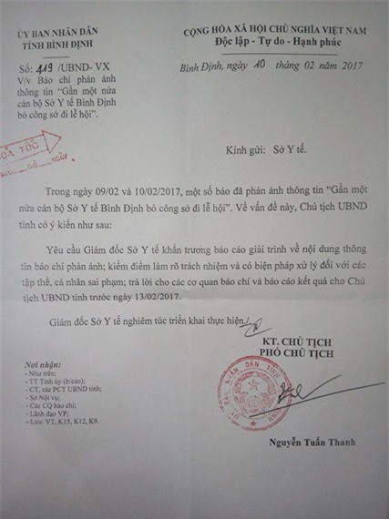 Giải trình việc 20 cán bộ Sở Y tế Bình Định nghỉ việc đi lễ