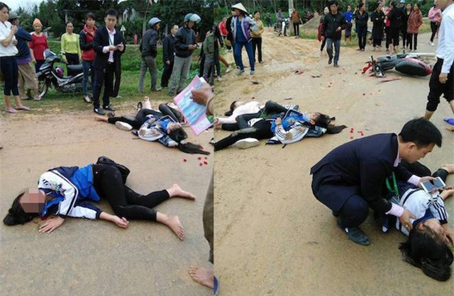 Ba nữ sinh nhập viện sau va chạm với ôtô biển xanh