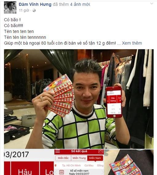 Mua 134 vé số giúp bà cụ 80 tuổi, Đàm Vĩnh Hưng khoe trúng lớn