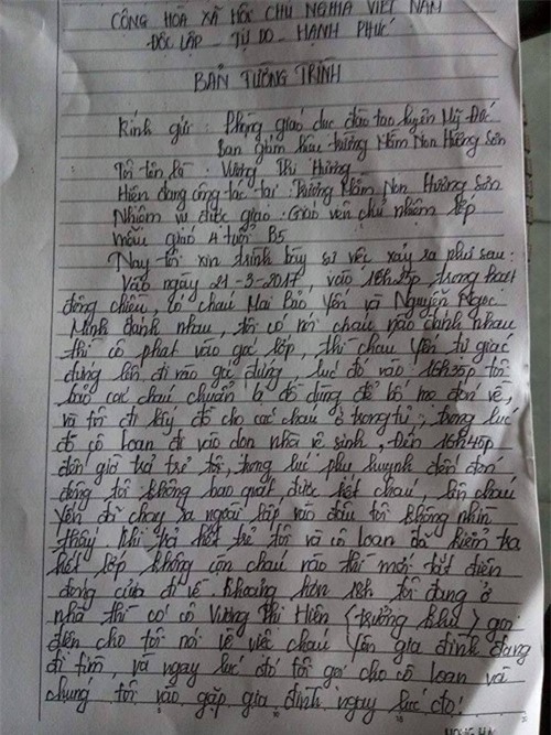 Bé gái 4 tuổi bị bỏ quên ở trường: 2 bản tường trình bất ngờ