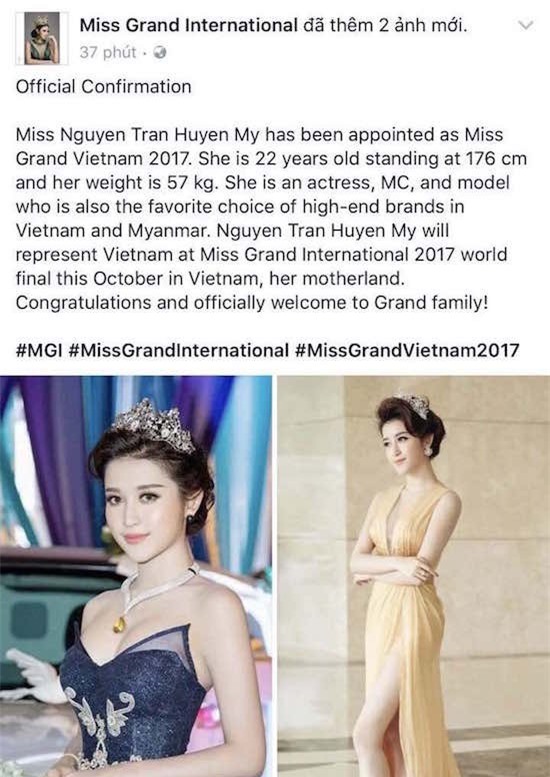 Bộ VHTT&DL chưa cấp phép cho Huyền My dự thi Miss Grand International