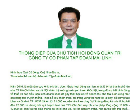 Kinh doanh sa sút, Chủ tịch Mai Linh "đổ lỗi" cho Grab, Uber
