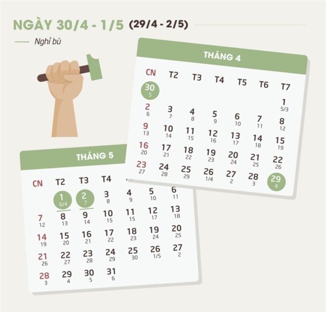 Dịp 30/4 - 1/5 được nghỉ bao nhiêu ngày?