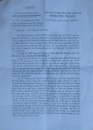 Vụ chìm tàu Bạch Đằng 06: Khẳng định có dấu hiệu vi phạm bộ luật hình sự